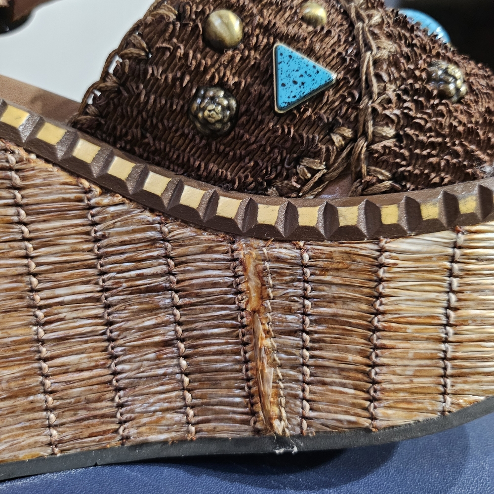 OTBT Cahoot Leather Brown Wedge Peasant Sandals Turquoise Stone Accents Sz 6.5 - Picture 9 of 9